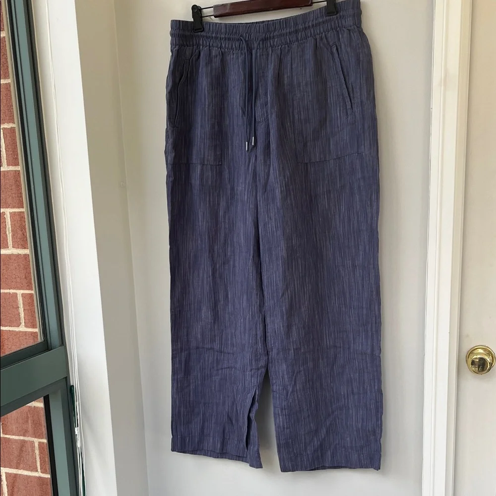 Athleta Cabo Linen Textured Blue Wide Leg Pants - Picture 5 of 14